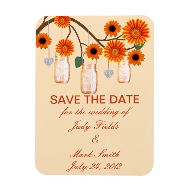 Orange Flowers Mason Jars Save The Date Magnet (Vertical)