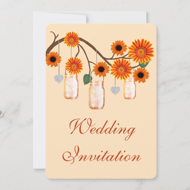 Orange Flowers Mason Jars Wedding Invitation (Front)