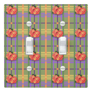 Orange Flowers on Moss Green Plaid Switch Cover