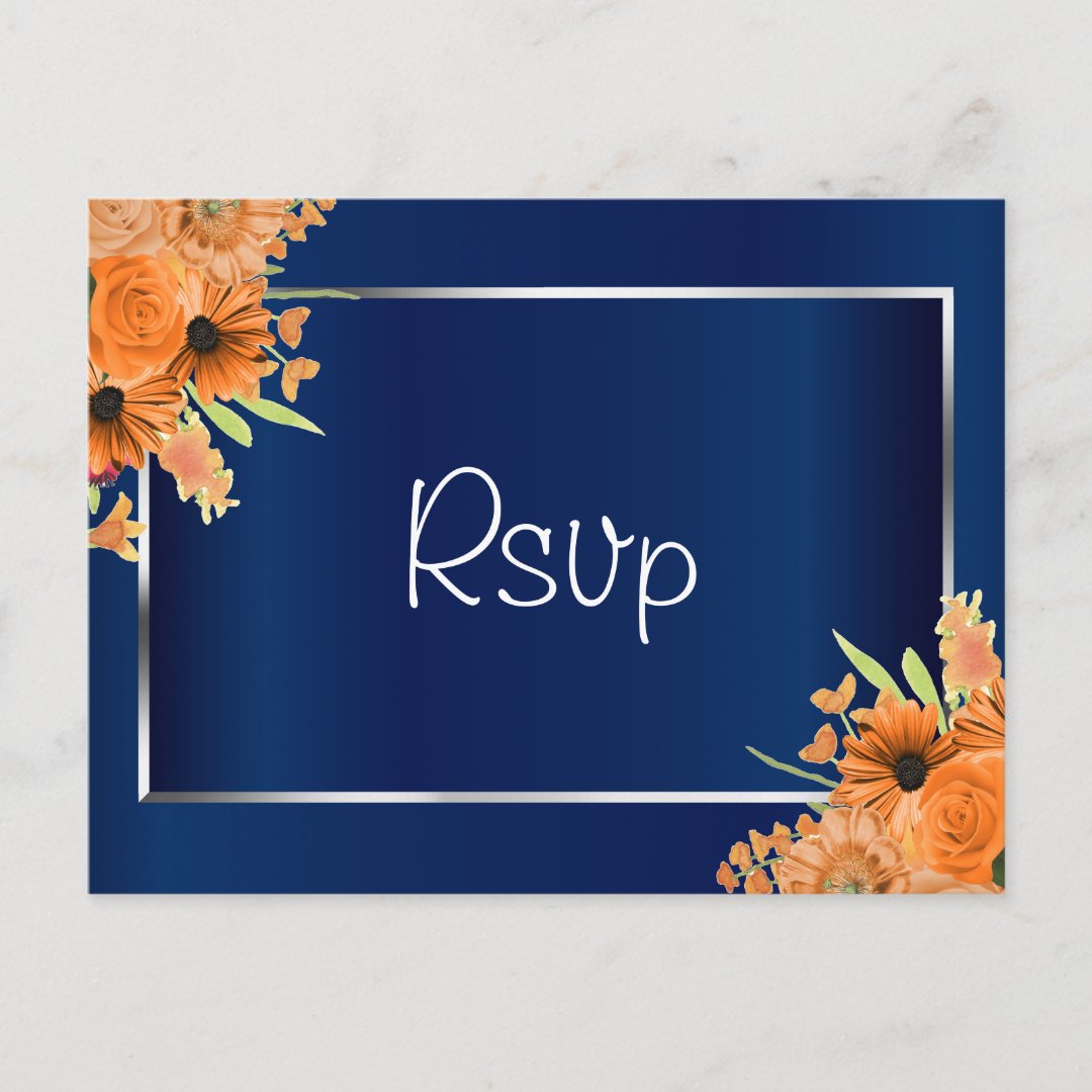 Orange Flowers on Navy Blue Postcard | Zazzle