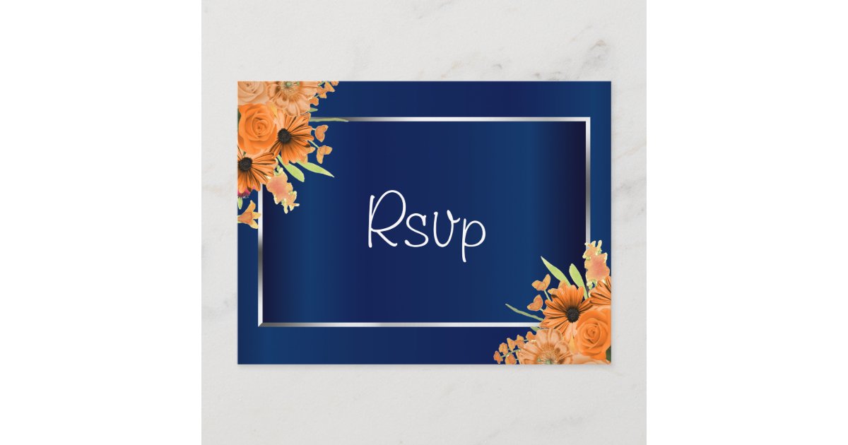 Orange Flowers on Navy Blue Postcard | Zazzle