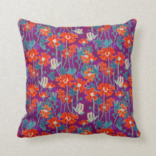 Orange flowers on purple throw pillow