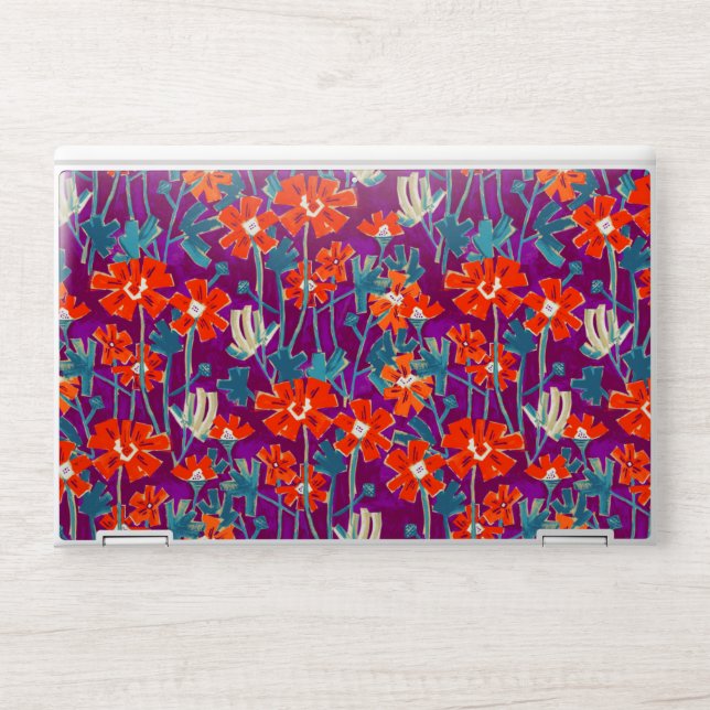 Orange flowers on purple throw pillow HP laptop skin (Front)