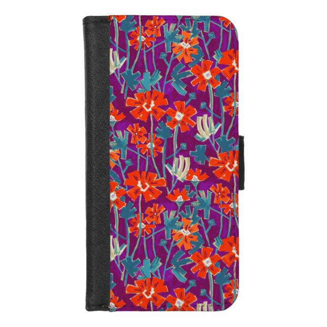 Orange flowers on purple throw pillow iPhone wallet case (Front)