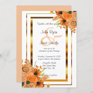 Orange Flowers On White Wedding Invitations