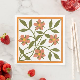 ORANGE FLOWERS  PAPER DINNER NAPKINS