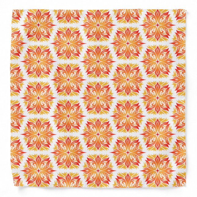 Orange Flowers, Pattern Of Flowers, Floral Pattern Bandana (Front)