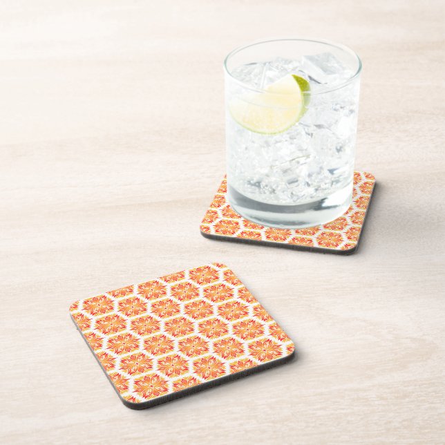 Orange Flowers, Pattern Of Flowers, Floral Pattern Beverage Coaster (Right Side)