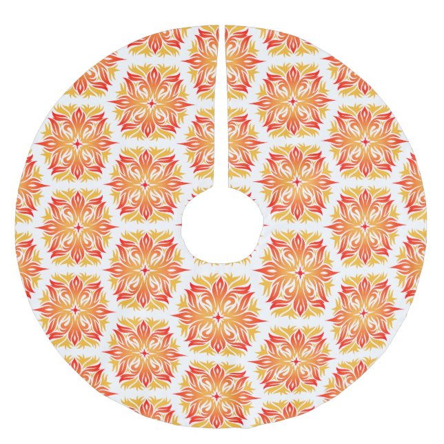 Orange Flowers, Pattern Of Flowers, Floral Pattern Brushed Polyester Tree Skirt (Front)