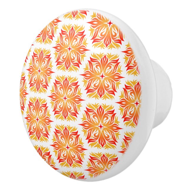Orange Flowers, Pattern Of Flowers, Floral Pattern Ceramic Knob (Right)