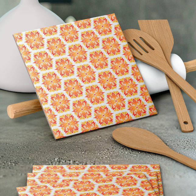 Orange Flowers, Pattern Of Flowers, Floral Pattern Ceramic Tile (Creator Uploaded)