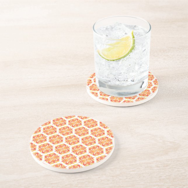Orange Flowers, Pattern Of Flowers, Floral Pattern Coaster (Side)