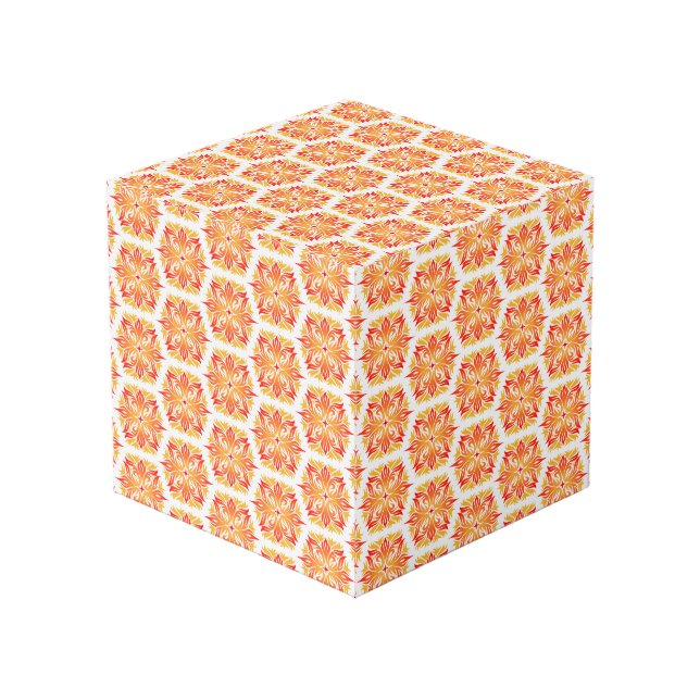 Orange Flowers, Pattern Of Flowers, Floral Pattern Cube (Front Angled)