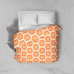 Orange Flowers, Pattern Of Flowers, Floral Pattern Duvet Cover