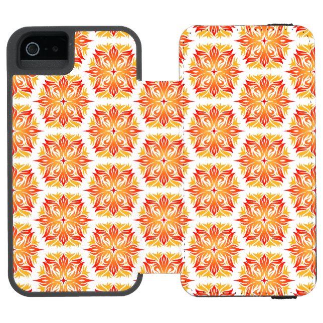 Orange Flowers, Pattern Of Flowers, Floral Pattern Incipio iPhone Wallet Case (Folio Open)
