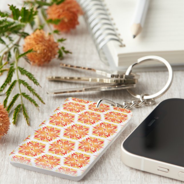 Orange Flowers, Pattern Of Flowers, Floral Pattern Keychain (Front Right)