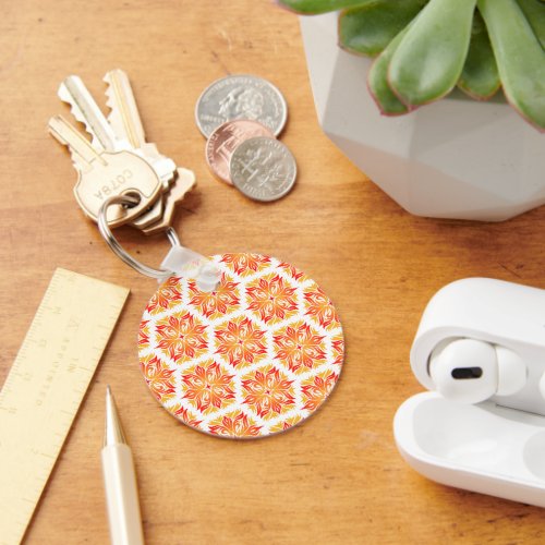 Orange Flowers Pattern Of Flowers Floral Pattern Keychain