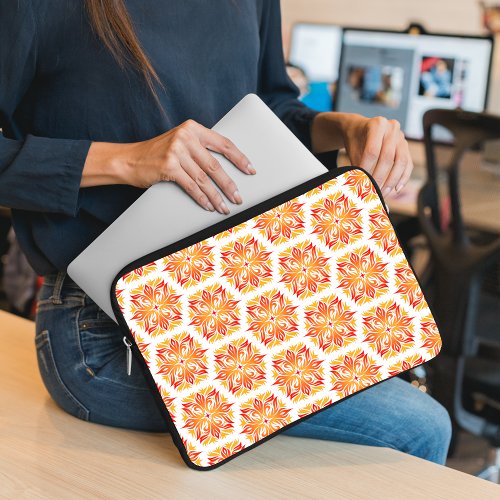 Orange Flowers Pattern Of Flowers Floral Pattern Laptop Sleeve