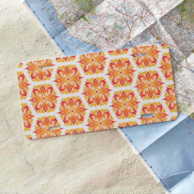 Orange Flowers, Pattern Of Flowers, Floral Pattern License Plate (In Situ)