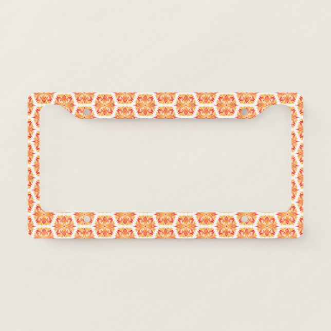 Orange Flowers, Pattern Of Flowers, Floral Pattern License Plate Frame (Front)