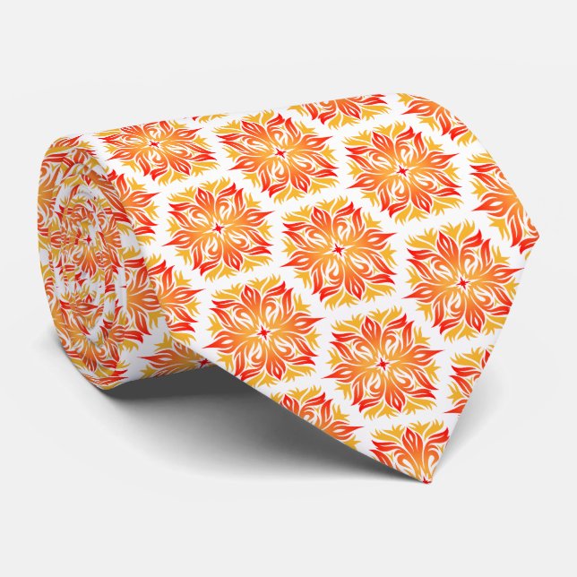 Orange Flowers, Pattern Of Flowers, Floral Pattern Neck Tie (Rolled)