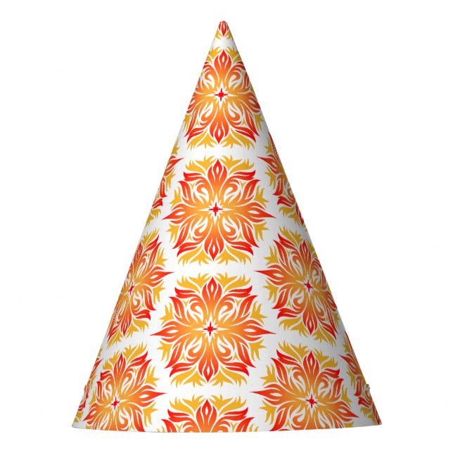 Orange Flowers, Pattern Of Flowers, Floral Pattern Party Hat (Front)