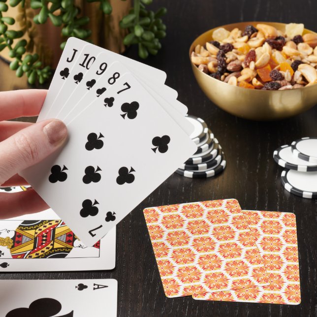 Orange Flowers, Pattern Of Flowers, Floral Pattern Poker Cards (In Situ)