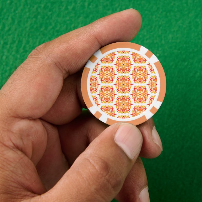 Orange Flowers, Pattern Of Flowers, Floral Pattern Poker Chips (Hand)