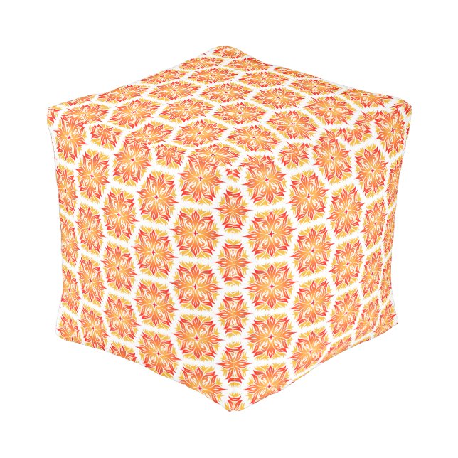 Orange Flowers, Pattern Of Flowers, Floral Pattern Pouf (Angled Back)