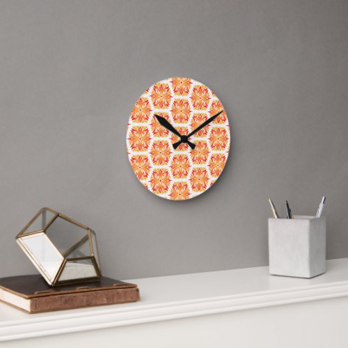 Orange Flowers Pattern Of Flowers Floral Pattern Round Clock