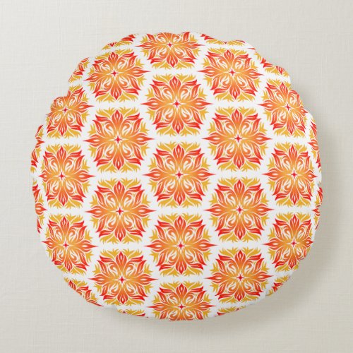 Orange Flowers Pattern Of Flowers Floral Pattern Round Pillow