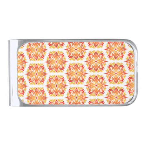 Orange Flowers Pattern Of Flowers Floral Pattern Silver Finish Money Clip