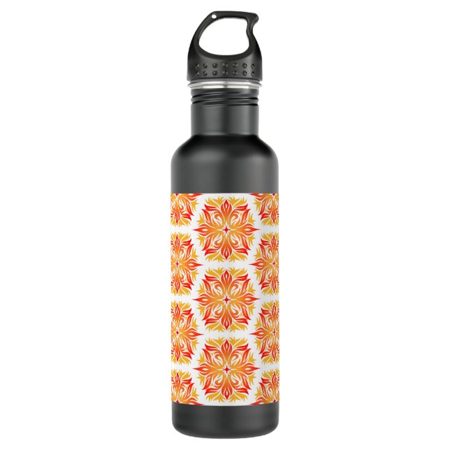 Orange Flowers, Pattern Of Flowers, Floral Pattern Stainless Steel Water Bottle (Front)