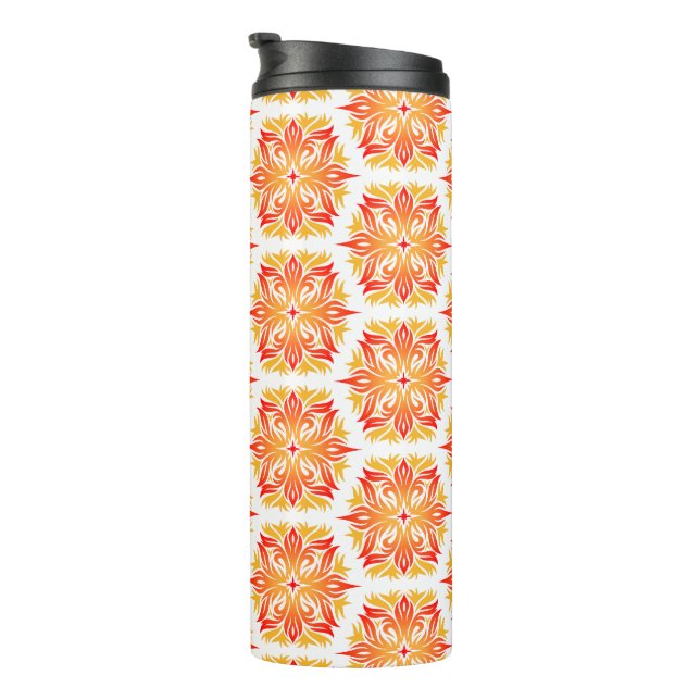Orange Flowers, Pattern Of Flowers, Floral Pattern Thermal Tumbler (Rotated Right)