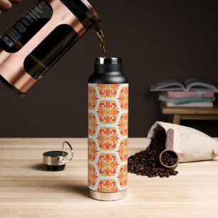 Orange Flowers, Pattern Of Flowers, Floral Pattern Water Bottle
