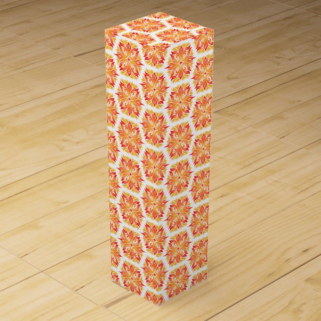 Orange Flowers, Pattern Of Flowers, Floral Pattern Wine Box (Front)