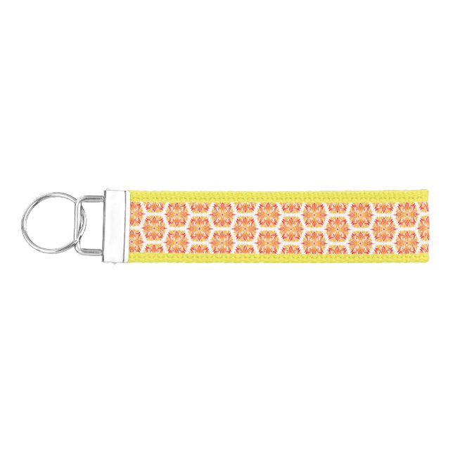 Orange Flowers, Pattern Of Flowers, Floral Pattern Wrist Keychain (Keys on Left)