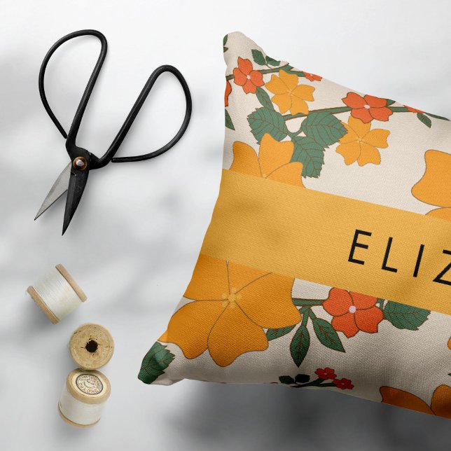 Orange Flowers, Pattern Of Flowers, Your Name Accent Pillow (Creator Uploaded)