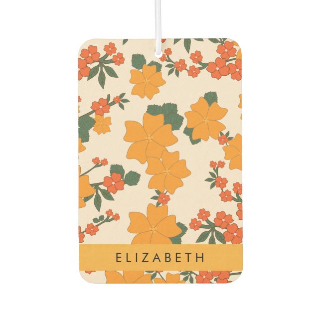 Orange Flowers, Pattern Of Flowers, Your Name Air Freshener (Front)