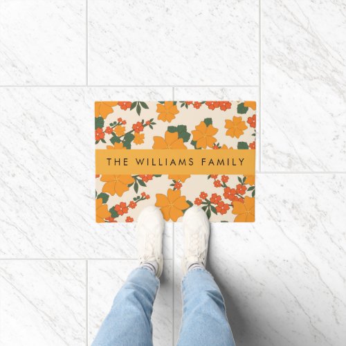 Orange Flowers Pattern Of Flowers Your Name Doormat