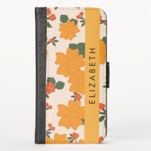 Orange Flowers, Pattern Of Flowers, Your Name iPhone X Wallet Case