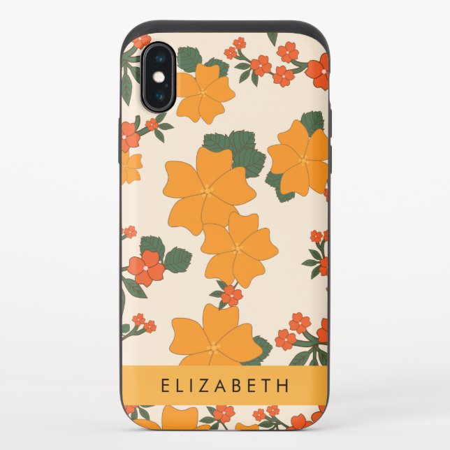 Orange Flowers, Pattern Of Flowers, Your Name Uncommon iPhone Case (Back)