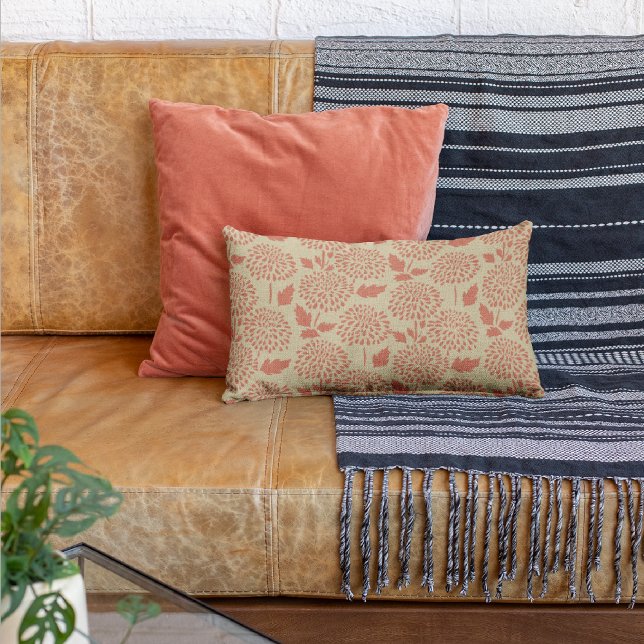 Orange Flowers/Plaid Decorative Throw Pillow (Creator Uploaded)