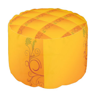 Orange Flowers Pouf
