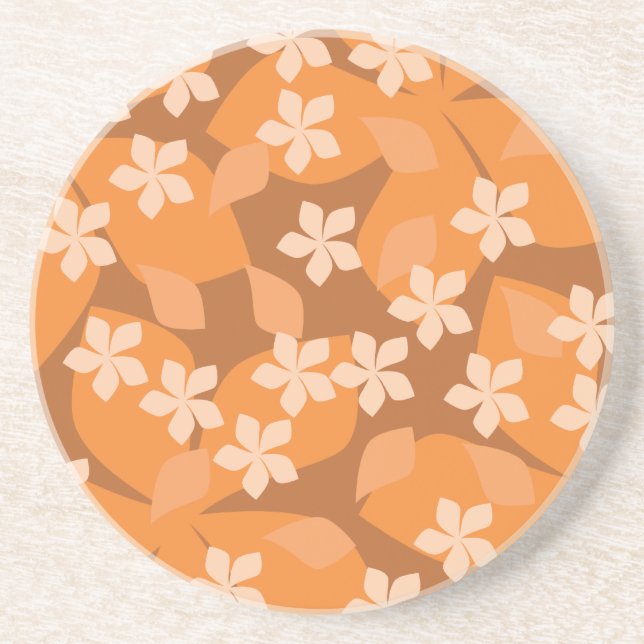 Orange Flowers. Retro Floral Pattern. Sandstone Coaster (Front)