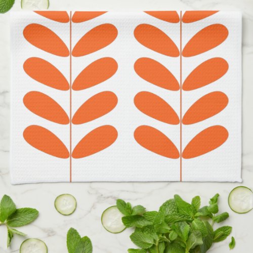Orange Flowers Retro Mid Century Modern Kitchen Towel