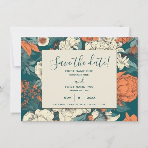 Orange flowers save the date card