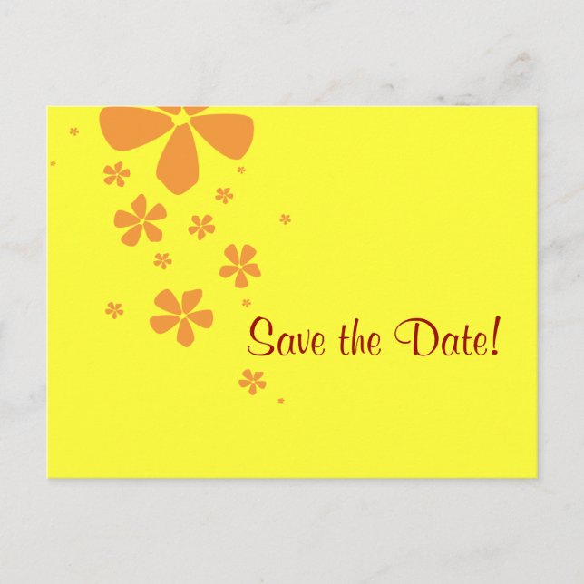 Orange Flowers Save the Date Postcard with Photo (Front)