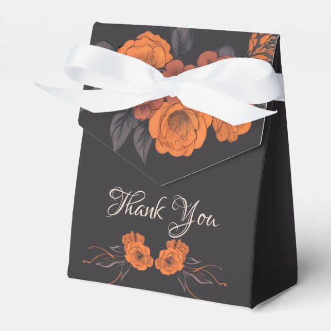Orange Flowers simple Elegant Thank You  Favor Boxes (Front Side)