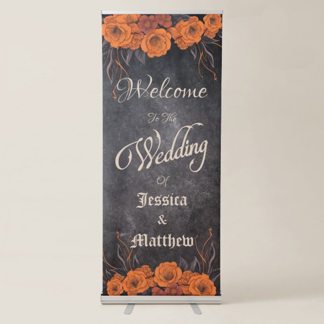 Orange Flowers simple Elegant Welcome Wedding Retractable Banner (Front)